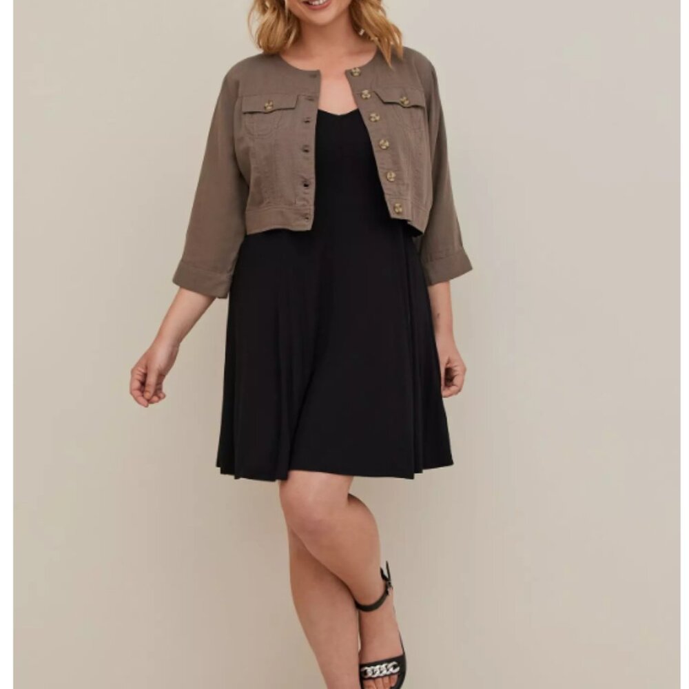 Torrid Crop Collarless Jacket – Morel (Brown) | Size 4 (26)